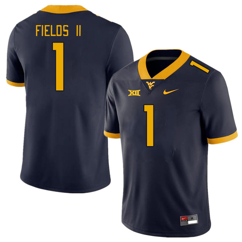West Virginia Mountaineers #1 Tony Fields II College Football Jerseys Stitched Sale-Navy